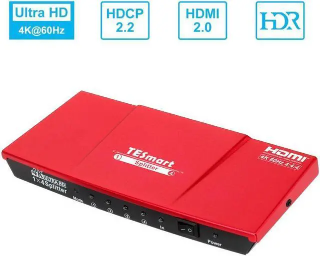 Alt view image 7 of 7 - 4K HDMI Splitter 1 in 4 Out, TESmart HDMI Splitter 1x4 Support 4K@60hz, HDR10, HDCP 2.2, CEC, Compatible with Fire Stick, Apple TV, Xbox, PS4, PS3, Roku Blu-Ray Player