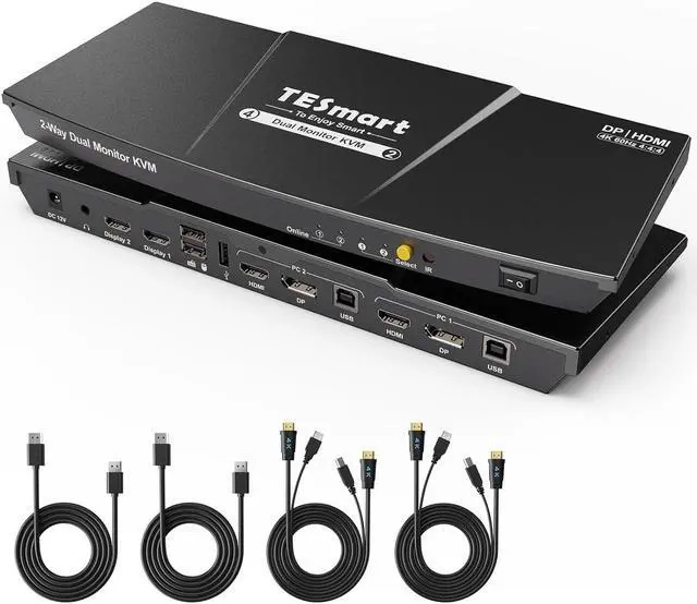Alt view image 9 of 8 - TESmart KVM Switch HDMI+DisplayPort ,2 In 2  Out ,Dual Monitor KVM Switch ,support 4K 3840*2160@60Hz  with Audio interface and USB 2.0