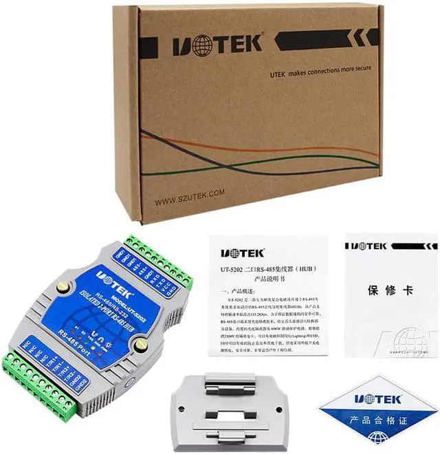 Alt view image 5 of 7 - UOTEK Industrial Grade RS232 RS-485 to RS485 Hub 2 Ports Din Rail Installation with Isolation Surge Protection UT-5202