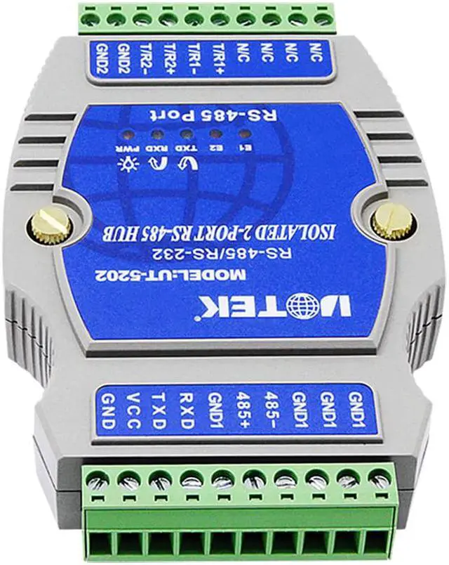 Alt view image 3 of 7 - UOTEK Industrial Grade RS232 RS-485 to RS485 Hub 2 Ports Din Rail Installation with Isolation Surge Protection UT-5202