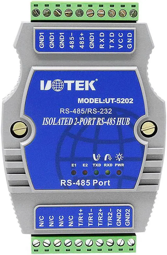 Alt view image 6 of 7 - UOTEK Industrial Grade RS232 RS-485 to RS485 Hub 2 Ports Din Rail Installation with Isolation Surge Protection UT-5202
