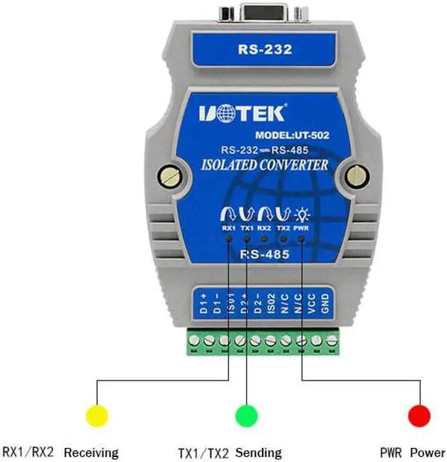 Alt view image 3 of 7 - UOTEK RS-232 to RS-485 Converter Industrial Grade RS485 RS232 Adapter DB9 Connector with Isolation Surge & ESD Protection UT-502 Plug & Play
