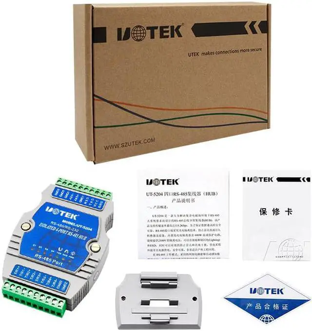 Alt view image 7 of 7 - UOTEK RS232 RS485 to RS485 Hub 4 Ports RS-485 Din Rail Hub Industrial Grade RS485 Serial Converter Hub with 600W Lightning Surge Protection UT-5204