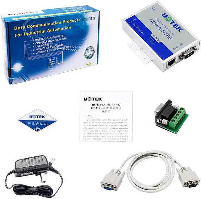 Alt view image 5 of 7 - UOTEK RS232 to RS485 RS422 Converter RS-485 RS-422 to RS-232 Adapter DB9 Com Connector RJ45 Port 600W Lightning Surge Protection UT-216