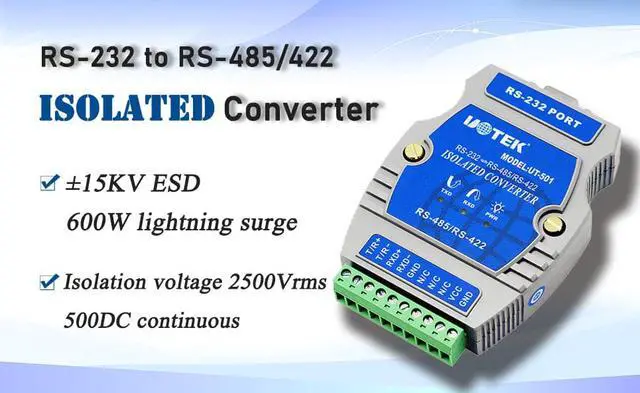 Alt view image 3 of 7 - UOTEK RS232 to RS485 RS422 Port-Powered Converter RS-232 to RS-422 Adapter Industrial Grade RS-232 to RS-485 Connector with Isolation Surge ESD Protection UT-501