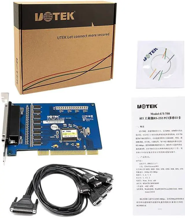 Alt view image 6 of 7 - UOTEK PCI to RS232 Serial Card RS-232 8 Ports High Speed DR62 Expansion Converter Industrial Grade DR62 Female DB9 Connector UT-758 Adapter with ±15KV ESD Protection