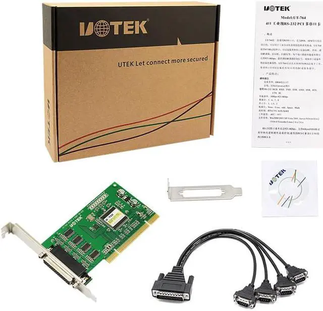 Alt view image 6 of 7 - UOTEK Industrial PCI to 4 Ports RS232 High Speed Serial Card RS232 to PCI DR44 Expansion Converter DB9 Connector UT-764 Adapter with ESD Protection
