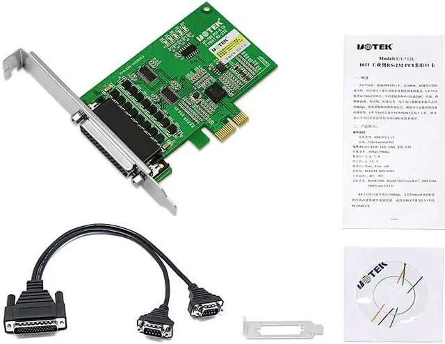 Alt view image 4 of 7 - UOTEK Industrial Grade PCI-E to RS-232 Serial Card PCIE to RS232 2 Ports High Speed DR44 Converter DB9 Connector UT-782 Adapter with ESD protection