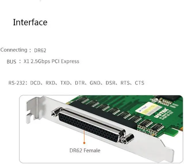 Alt view image 5 of 7 - UOTEK Industrial PCI-E to 8-port RS-232 Serial Card PCIE to RS232 High Speed DR62 Converter Com DB9 Connector 4U UT-788 Support 256byte FIFO Driver and Built-in Hardware and Software