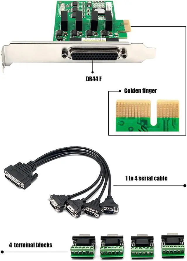 Alt view image 5 of 7 - UOTEK Industrial PCIE to 4-Port RS485 RS422 Serial Card PCI-E to RS-485 RS-422 High Speed Converter Adapter DR44 Connector Optical Isolation 1.2Km Transmission Distance 4U UT-794I