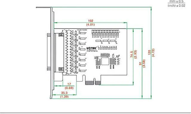 Alt view image 6 of 7 - UOTEK Industrial PCI-E to 8 Port RS-485 RS-422 High Speed Serial Card PCIE to RS485 RS422 8-Port Converter ESD Anti-lightning 4U DR62 Connector UT-798
