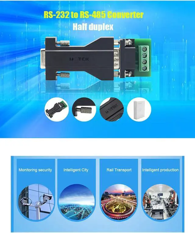 Alt view image 6 of 7 - UOTEK Mini RS232 to RS485 Converter Adapter DB9 Interface Connector UT-2020
