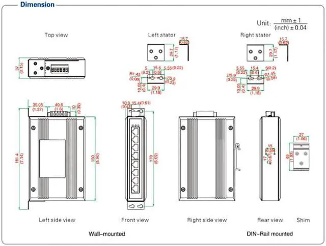 Alt view image 7 of 7 - Industrial Grade UOTEK 10/100/1000M 8 Ports RJ45 Network Unmanaged Ethernet Switch DIN-Rail 12/24/48VDC Support Reverse Polarity Protection UT-6408G