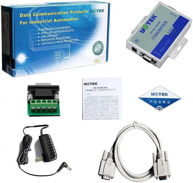 Alt view image 6 of 7 - UOTEK RS-232 to RS-485 Converter RS232 To RS485 Conversion Adapter DB9 Connector RS-485 Each Line 600W Lightning Surge ProtectIion With Power UT-2216