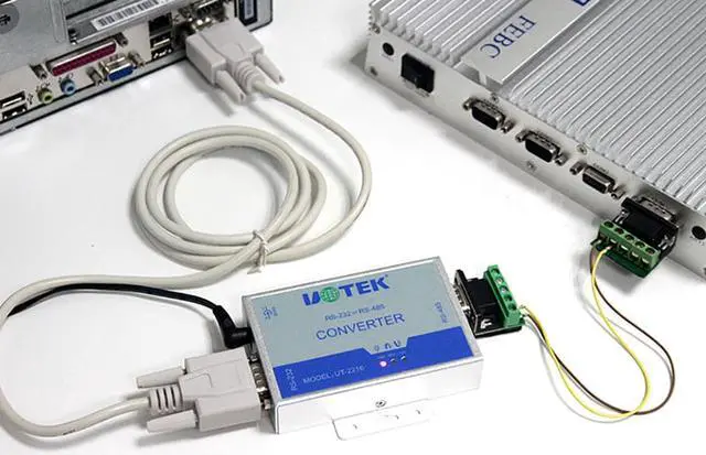 Alt view image 2 of 7 - UOTEK RS-232 to RS-485 Converter RS232 To RS485 Conversion Adapter DB9 Connector RS-485 Each Line 600W Lightning Surge ProtectIion With Power UT-2216