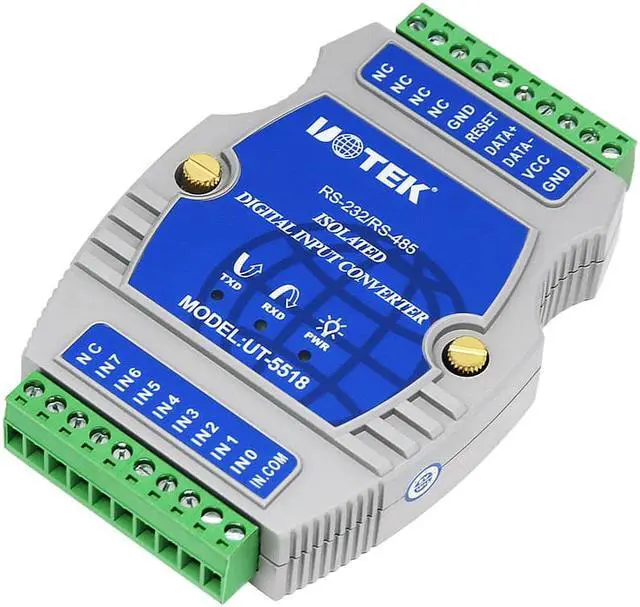 Alt view image 2 of 7 - UOTEK Digital 8 Channel Optical Isolated Wet Contact I/O Input Module Controller IO RS-232 RS-485 Adapter Modbus-RTU Support Wet and Dry Node Input UT-5518