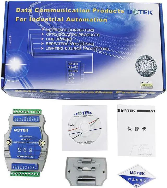 Alt view image 6 of 7 - UOTEK Digital 8 Channel Optical Isolated Wet Contact I/O Input Module Controller IO RS-232 RS-485 Adapter Modbus-RTU Support Wet and Dry Node Input UT-5518