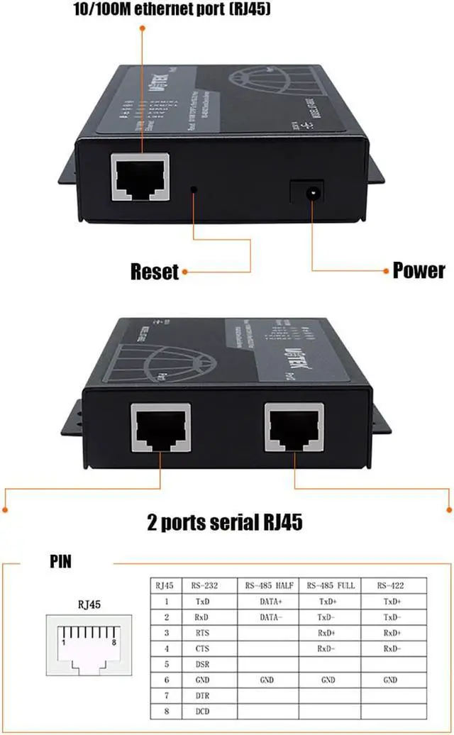 Alt view image 5 of 7 - UOTEK 10/100M TCP/IP to RS-232 RS-485 RS-422 Converter TCP IP to RS232 RS485 RS422 RJ45 Serial Device Adapter UT-6602 with Adaptive Ethernet Port Support Manual Setting