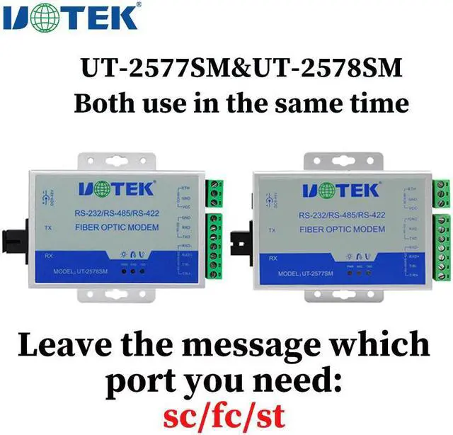 Main image of A Pair UOTEK RS232 RS485 RS422 Single-Mode Single Fiber Optic MODEM RS-232 RS-485 RS-422 Optical-Fiber Converter With Optional SC FC ST Interface UT-2577SM UT-2578SM