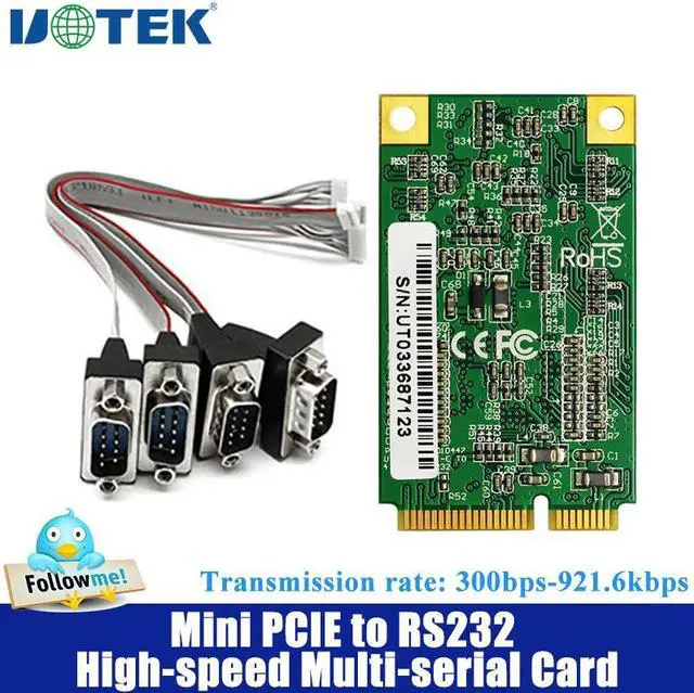 Main image of UOTEK Industrial Mini PCI-E to RS-232 Serial Card PCIE to RS232 4 Port High Speed Converter DB9 ESD Anti-lightning  RTS/CTS XON/XOFF UT-7784B Support Win2000/XP/Vista/Win7/NT4.0/CE 4.2/5.0/6.0/Vxworks