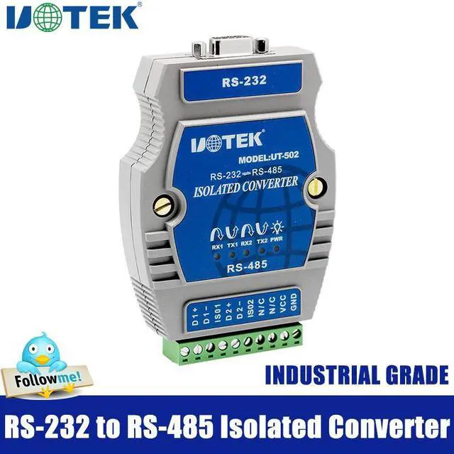 Main image of UOTEK RS-232 to RS-485 Converter Industrial Grade RS485 RS232 Adapter DB9 Connector with Isolation Surge & ESD Protection UT-502 Plug & Play