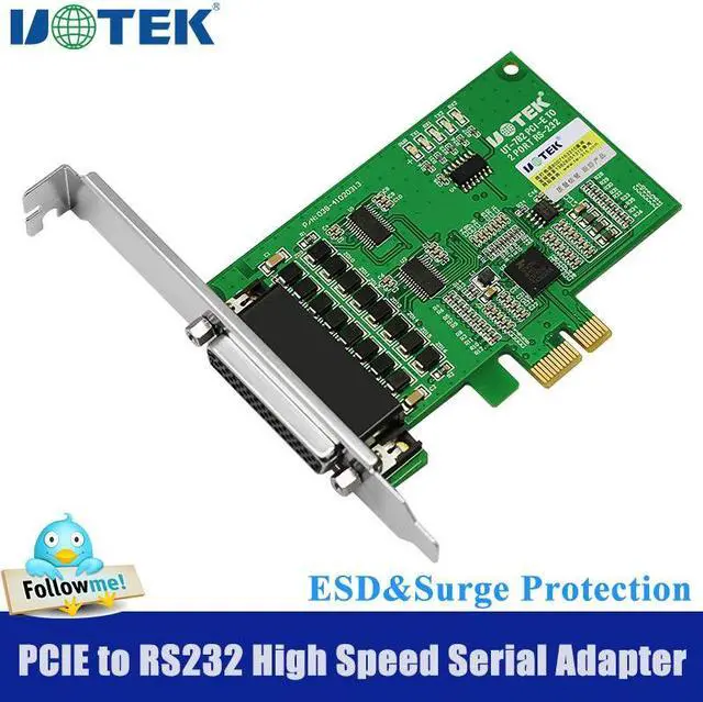 Main image of UOTEK Industrial Grade PCI-E to RS-232 Serial Card PCIE to RS232 2 Ports High Speed DR44 Converter DB9 Connector UT-782 Adapter with ESD protection