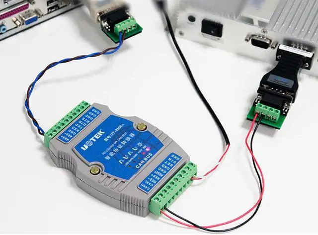 Alt view image 4 of 7 - UOTEK Industrial RS-232 RS-485 to CAN BUS Converter with Protocol RS232 RS485 Canbus Adapter Connector Isolation UT-2506A