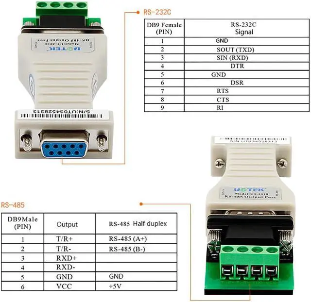 Alt view image 5 of 7 - UOTEK Mini RS232 to RS485 Converter RS 232 DB9 RS-232 To RS-485 Adapter Serial Connector Half Duplex Anti Lightning UT-201B
