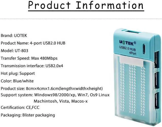 Alt view image 4 of 7 - UOTEK 5Pin Mini 4 Ports USB2.0 Hub Mobile Phone Tablet Digital Charging Hub OTG High-speed Expansion Max480Mbps UT-803