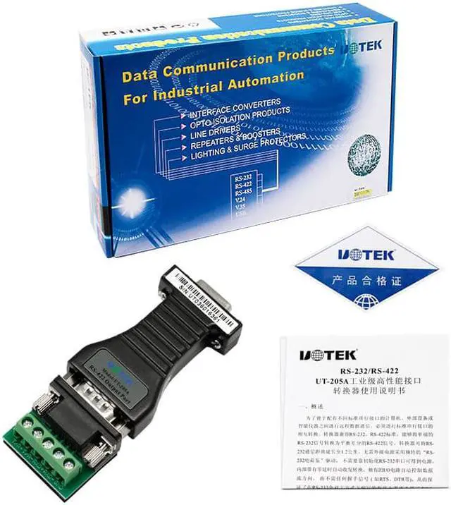 Alt view image 5 of 7 - UOTEK Industrial RS-232 to RS-422 Converter RS232 to RS422 Adapter DB9 Female Male Connector with Terminal Block UT-205A