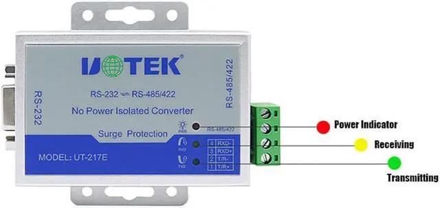 Alt view image 7 of 7 - UOTEK RS232 to RS485 422 Port-Powered Converter Serial Adapter with Optical Isolation RJ45 DB9 Connector UT-217E