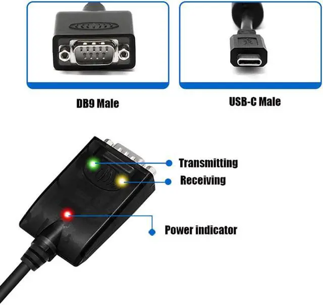 Alt view image 2 of 7 - UOTEK Black 1.5M USB Type C to RS232 Converter USB-C Male DB9 RS-232 Cable Serial Adapter Surge Protection UT-880-TC Supports Win2000/2003/2008/2012/XP/Vista/7/8/8.1/10/CE/Mac/Linux