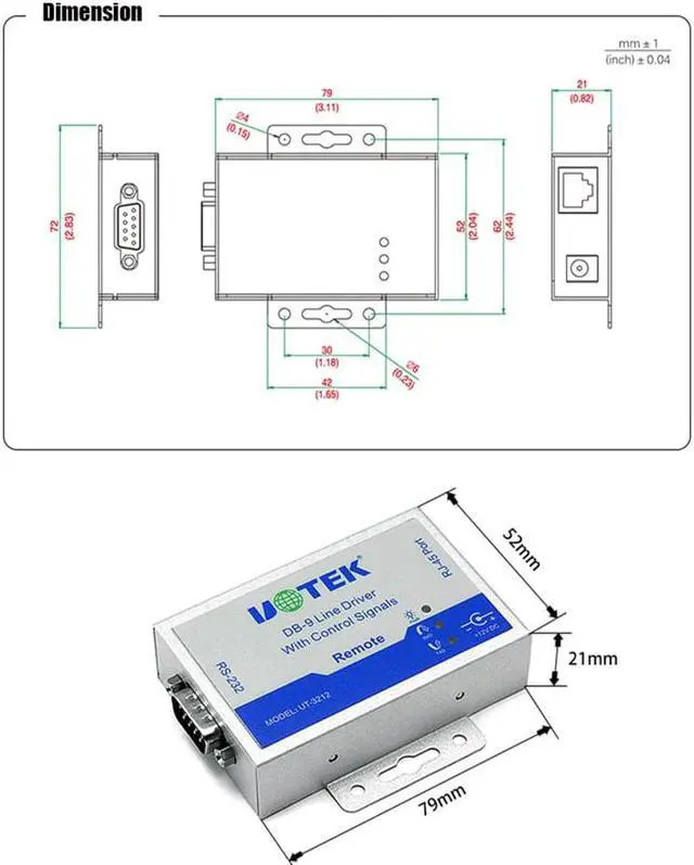 Alt view image 6 of 7 - 1 Pair UOTEK Industrial 5 Ports RS232 Extender Adapter Asynchronous Protocol Long Distance Serial Extension Driver Connector UT-3212