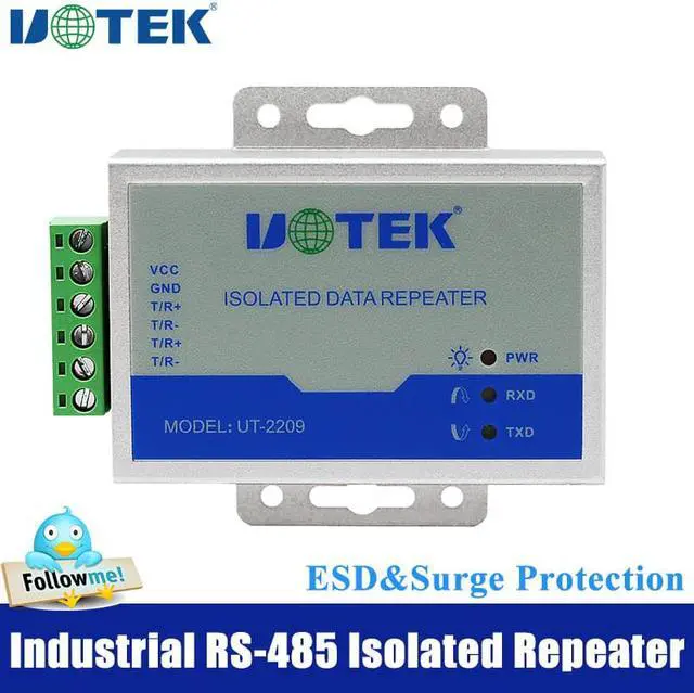 Main image of UOTEK Industrial Grade RS-485 RS 485 Repeater RS485 with Optical Isolation 600W Lightning Surge ±15KV ESD Protection UT-2209