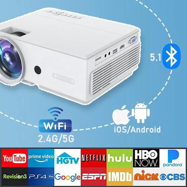 Alt view image 2 of 7 - UOTEK Portable Projector HD WiFi2.4G/5G Android/iOS LED Wireless Home Projector 1080P LCD 300 Lumens