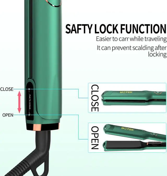 Alt view image 3 of 7 - UOTEK Hair Straightener 1.5 Inch Small Flat Iron Ionic Salon Hair Flat Iron  with PTC Heating Plate for Short Hair Pencil Straightener green