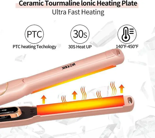 Alt view image 4 of 7 - UOTEK Hair Straightener 1/2 Inch Small Flat Iron Ionic Salon Hair Flat Iron 0.5" with PTC Heating Plate for Short Hair Pencil Straightener rose gold