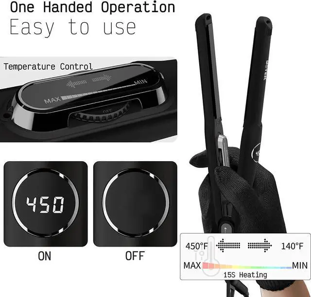 Alt view image 6 of 7 - UOTEK Hair Straightener 1/2 Inch Small Flat Iron Ionic Salon Hair Flat Iron 0.5" with PTC Heating Plate for Short Hair Pencil Straightener