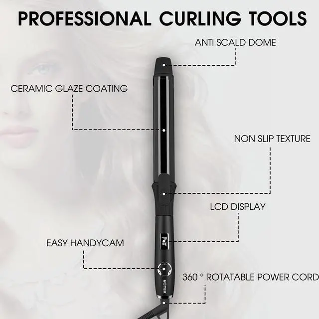 Alt view image 4 of 7 - UOTEK 1.2inch Curling Iron with Clipped Ceramic Barrel for Long Hair Large Waves Hair Curler Making Professional Salon Hairstyle in Home & Travel Dual Voltage 1.2'' Curling Iron Black MF-2028-BK-30mm