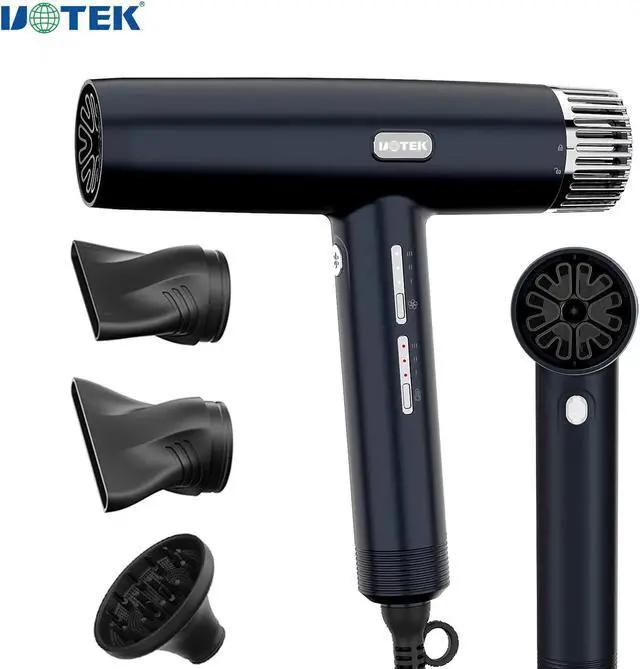 Main image of UOTEK Hair Dryer Negative Lons High Speed Electric Blow Dryer with Diffuser 1800W Lightweight Low Noise Lonic Hairdrier Blow Dryer for Home,Travel,School 3 Temps 3 Speeds Black Hairdryer