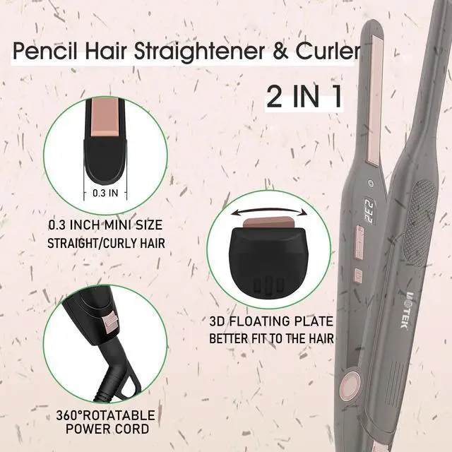Alt view image 6 of 7 - UOTEK Hair Straightening Flat Iron 1/2 Inch Digital Display Small Ceramic Ionic Salon Hair Straightener Flat Iron 0.5" for Short Hair