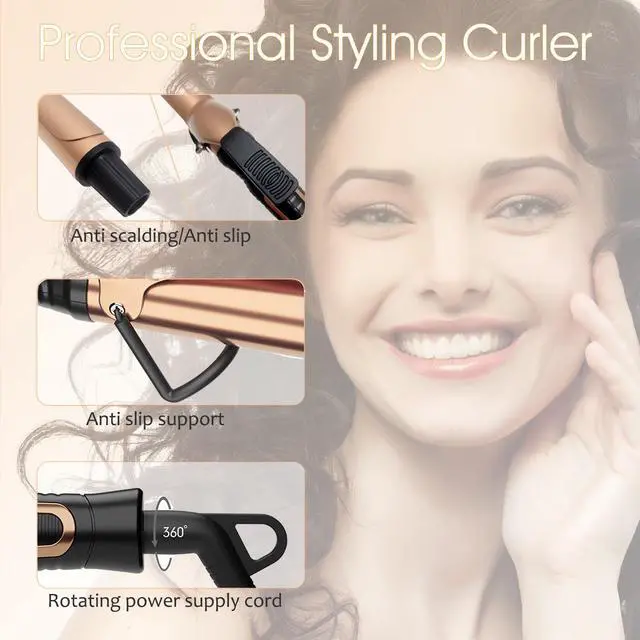 Alt view image 6 of 7 - UOTEK 1 inch Gold Curling Iron for Long Hair Large Waves Hair Curler Making Professional Salon Hairstyle Ceramic Curling Iron in Home & Travel Dual Voltage 1'' Curling Wand