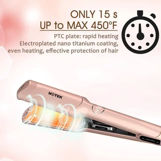 Alt view image 4 of 7 - UOTEK 1.75 Inch Hair Straightener Large Flat Iron Ionic Salon Hair Flat Iron  with PTC Heating Plate for Long Hair Pencil Straightener 2in1 Big Wave And Long Straight Hair 1 3/4 Hair Straigh Rose Gold