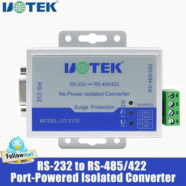 Main image of UOTEK RS232 to RS485 422 Port-Powered Converter Serial Adapter with Optical Isolation RJ45 DB9 Connector UT-217E