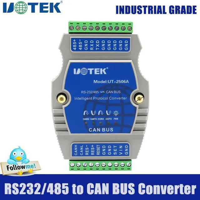 Main image of UOTEK RS232 RS485 to Canbus Converter with Protocol Industrial Grade RS232 RS485 CAN BUS Adapter Terminal Block Connector Isolation UT-2506A