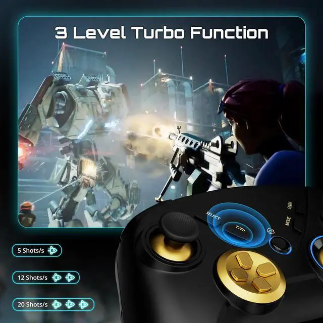 Alt view image 7 of 7 - ISHAKO Wireless Controller for PC/Mac/Switch, 3-Level Double Shock,Marco Buttons, Turbo function