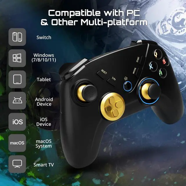 Alt view image 3 of 7 - ISHAKO Wireless Controller for PC/Mac/Switch, 3-Level Double Shock,Marco Buttons, Turbo function