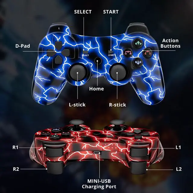 Alt view image 5 of 7 - 2Pack Controller for PS3/PC, Wireless Controller for PS3, Motion Sensing, Double Shock(RED+BLUE)