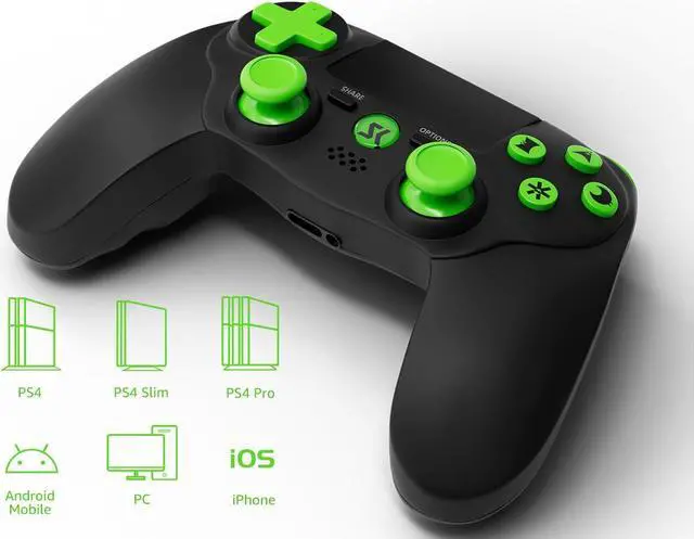 Alt view image 2 of 7 - CHENGDAO Wireless Controller for PS4/PC Windows,Double Shock, 6-Axis Gyro Sensor-Green