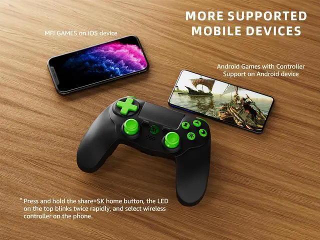 Alt view image 4 of 7 - CHENGDAO Wireless Controller for PS4/PC Windows,Double Shock, 6-Axis Gyro Sensor-Green